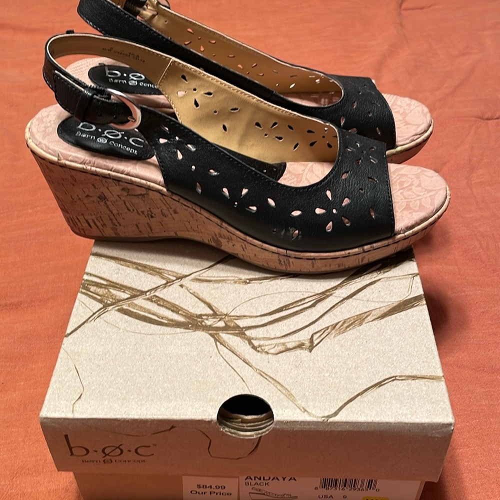 b.o.c Black Wedge Slingbacks